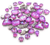 50 piezas/bolsa de piedras cristal formas variadas for coser, engaste garra plata, cristales imitación moca AB, for bolsos, zapatos y accesorios ropa(Violet Ab Mk)