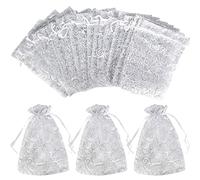 50 Piezas Bolsas de Organza, Bolsitas De Tela de Joyas para Regalos, Bolsillo de la Bolsa con Cordón, Bolsas de Regalo de Organza, Bolsas de Organza de Regalo con Cordón (Plata, 15 x 20 cm)