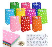 50 Piezas Bolsas De Regalo De Papel Colorido Con 60 Pegatinas, Bolsas De Papel Kraft Para Cumpleaños De Niños, Bodas, Fiestas, Regalos De Navidad, 24 X 13 X 8 Cm, 10 Colores