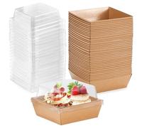 50 Piezas Cajas para Rebanadas de Pastel con Tapas Transparentes, 12CM Cajas de Postre a Prueba de Aceite para Pastelería, Caja de Pastel Independiente, Para Pasteles, Sándwiches, Galletas(Marrones)