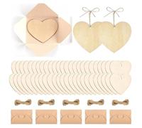 50 Piezas Corazones de Madera con Agujero y Cordel y Sobres de Papel Kraft Artesanales, para Manualidades DIY, Adornos y Decoración Cumpleaños, San Valentín, Aniversarios, Elaboración y Agradecimiento