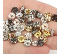 50 piezas Cuentas espaciadoras de diamantes de imitación, cuentas espaciadoras de metal de cristal multicolor, cuentas redondas para hacer joyas, pulseras DIY
