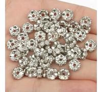 50 piezas Cuentas espaciadoras de diamantes de imitación, cuentas espaciadoras de metal de cristal multicolor, cuentas redondas para hacer joyas, pulseras DIY