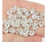 50 piezas Cuentas espaciadoras de diamantes de imitación, cuentas espaciadoras de metal de cristal multicolor, cuentas redondas para hacer joyas, pulseras DIY