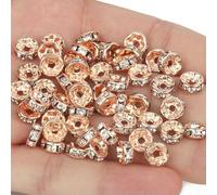 50 piezas Cuentas espaciadoras de diamantes de imitación, cuentas espaciadoras de metal de cristal multicolor, cuentas redondas para hacer joyas, pulseras DIY