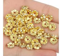 50 piezas Cuentas espaciadoras de diamantes de imitación, cuentas espaciadoras de metal de cristal multicolor, cuentas redondas para hacer joyas, pulseras DIY