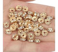 50 piezas Cuentas espaciadoras de diamantes de imitación, cuentas espaciadoras de metal de cristal multicolor, cuentas redondas para hacer joyas, pulseras DIY