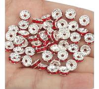 50 piezas Cuentas espaciadoras de diamantes de imitación, cuentas espaciadoras de metal de cristal multicolor, cuentas redondas para hacer joyas, pulseras DIY