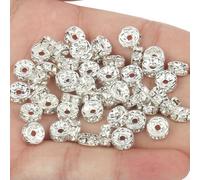 50 piezas Cuentas espaciadoras de diamantes de imitación, cuentas espaciadoras de metal de cristal multicolor, cuentas redondas para hacer joyas, pulseras DIY