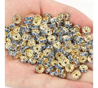 50 piezas Cuentas espaciadoras de diamantes de imitación, cuentas espaciadoras de metal de cristal multicolor, cuentas redondas para hacer joyas, pulseras DIY