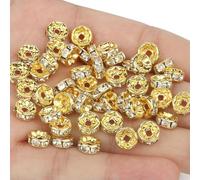 50 piezas Cuentas espaciadoras de diamantes de imitación, cuentas espaciadoras de metal de cristal multicolor, cuentas redondas para hacer joyas, pulseras DIY