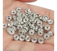 50 piezas Cuentas espaciadoras de diamantes de imitación, cuentas espaciadoras de metal de cristal multicolor, cuentas redondas para hacer joyas, pulseras DIY