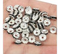 50 piezas Cuentas espaciadoras de diamantes de imitación, cuentas espaciadoras de metal de cristal multicolor, cuentas redondas para hacer joyas, pulseras DIY