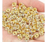 50 piezas Cuentas espaciadoras de diamantes de imitación, cuentas espaciadoras de metal de cristal multicolor, cuentas redondas para hacer joyas, pulseras DIY