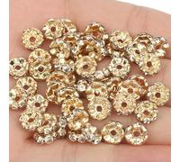 50 piezas Cuentas espaciadoras de diamantes de imitación, cuentas espaciadoras de metal de cristal multicolor, cuentas redondas para hacer joyas, pulseras DIY