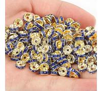 50 piezas Cuentas espaciadoras de diamantes de imitación, cuentas espaciadoras de metal de cristal multicolor, cuentas redondas para hacer joyas, pulseras DIY