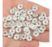 50 piezas Cuentas espaciadoras de diamantes de imitación, cuentas espaciadoras de metal de cristal multicolor, cuentas redondas para hacer joyas, pulseras DIY