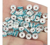 50 piezas Cuentas espaciadoras de diamantes de imitación, cuentas espaciadoras de metal de cristal multicolor, cuentas redondas para hacer joyas, pulseras DIY