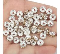 50 piezas Cuentas espaciadoras de diamantes de imitación, cuentas espaciadoras de metal de cristal multicolor, cuentas redondas para hacer joyas, pulseras DIY