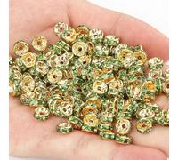 50 piezas Cuentas espaciadoras de diamantes de imitación, cuentas espaciadoras de metal de cristal multicolor, cuentas redondas para hacer joyas, pulseras DIY