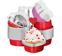 50 Piezas Cupcake Aluminio, Mini Cupcakes Moldes Papel Molde en Forma de Corazon para Pastel Molde para Tarta en Forma de Corazón, para Bodas, Fiestas de Cumpleaños de Navidad