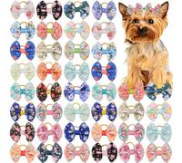 50 piezas de accesorios para el pelo de perros pequeños, lazo con estampado floral, lazo con banda de goma para perros, gatos, mascotas, accesorios de aseo para cachorros
