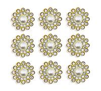 50 piezas de adornos de cristal con diamantes de imitación de perlas y parte trasera plana, para manualidades, para flores, lazo, diadema, vestido, accesorio de 14 mm (dorado)