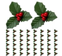 50 Piezas de Adornos de Navidad Rojos Mini Faux Holly & Berry Decorations DIY Decoración de Flores de Navidad con Soporte de Alambre para el jarrón de Velas flotantes Decoración navideña
