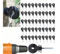 50 Piezas de aislantes para cercas eléctricas, Color Negro, con Poste de Anillo autorroscante, Ahorra Mano de Obra y se Pueden Usar con Taladro eléctrico (Negro)