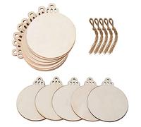 50 piezas de árbol de Navidad de bola colgante redonda de madera con astillas de madera en blanco, adornos navideños y amuletos de artesanía, etiquetas de regalo y adornos decorativos