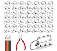 50 piezas de cordón en blanco de 32 mm llaveros con pinzas de pliegue, llavero hardware, colgante de cierre de pinza plateado para manualidades, correas y llaveros