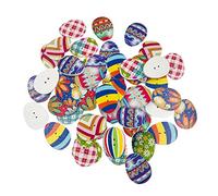 50 piezas de huevos de Pascua de madera de dibujos animados de colores mixtos con 2 agujeros para coser álbumes de recortes, decoración de fiestas, botones de madera a granel