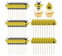 50 Piezas De Inserciones Temáticas De Abejas, Inserciones De Decoración De Pasteles, Abejas Brillantes, Inserciones De Panal, Adornos Para Cupcakes, Inserciones De Decoración De Pasteles Diy