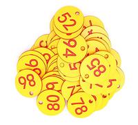 50 piezas de marcador de colmena, marcador de número, número perforado, marca de colmena con agujero, accesorio para ganado, rojo + amarillo para la cría de animales de apicultura