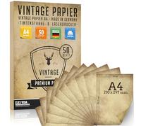 50 piezas de papel de carta vintage A4 100 g/qm artesanal antiguo para certificados tarjetas de tesoro tarjetas artesanales, papel con motivos de scrapbooking