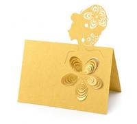 50 Piezas De Tarjetas De Lugar Cortadas Con Láser, 3D Pop Up Flower Lady Silhouette Carpa Cards (Amarillo)