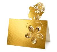 50 Piezas De Tarjetas De Lugar Cortadas Con Láser, 3D Pop Up Flower Lady Silhouette Carpa Cards (Oro)