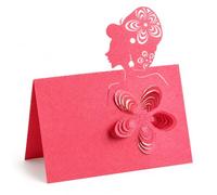 50 Piezas De Tarjetas De Lugar Cortadas Con Láser, 3D Pop Up Flower Lady Silhouette Carpa Cards (Rojo)