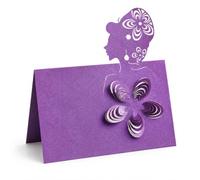 50 Piezas De Tarjetas De Lugar Cortadas Con Láser, 3D Pop Up Flower Lady Silhouette Carpa Cards (Violeta)