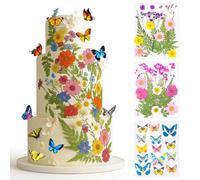 50 Piezas Decoraciones Comestibles para Tartas - Flores Secas Naturales Prensadas y Mariposas de Papel de Arroz, Adornos para Cupcakes, Pasteles de Cumpleaños, Bodas, Baby Shower, Fiesta Temática