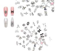 50 piezas Dijes de Uñas Plateado, Diamantes imitación aleación 3Ddecoracion uñas, Nail Charms Incluye lazos en forma de corazón cruces y más, Estilos aleatorios