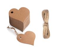 50 Piezas Etiquetas de Corazón de San Valentín Etiquetas de Papel Kraft, Etiquetas en Blanco, Etiquetas de Regalo de Papel, con Cordel de Yute de 10 Metros, para Bodas, Cumpleaños y Navidad