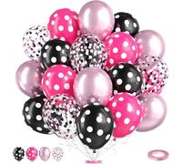 50 Piezas Globos de Cumpleaños, 12 Pulgadas Globos Látex Morado Claro, Globo Rosa, Globos Negros y Rosas, Globo Confeti Rosa Negro Helio para Cumpleaño, Baby Shower, Bodas (E)