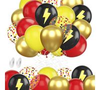 50 Piezas Globos Negros y Dorados Globos Rojos y Negro Amarillos Confeti Relámpago Globo de Cumpleaños, Graduación, Fiesta de Anime