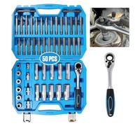 50 Piezas Herramientas para Amortiguador - PARAOUTIL Amortiguadores Coche con Trinquete de Absorción de Choque Kit de Llave de Vaso para Extracción de Tuerca Pasante (Par <40Nm)