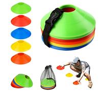 50 Piezas Juego de Conos de Fútbol, Conos De Disco para Entrenamiento con Correas con Hebilla, Bolsillos de Malla, Conos de Marcado para Entrenamiento, 5 Colores