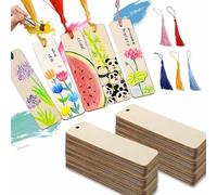 50 Piezas Marcapáginas Rectangulares de Madera Con Agujeros,Traer Borlas de Flecos 50,Etiqueta de Puntos de Libro de Madera de Bricolaje, Puede Pintar,Crea Tus Propios Marcapáginas