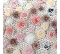 50 piezas mixtas de flores 3D con diseños de camelias artísticas, diamantes de imitación, suministros de decoración de rosas