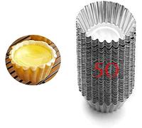 50 Piezas Molde de Tartaleta de Huevo Aluminio, Moldes Mini Tartaletas No Adhesivo y Reutilizable, Molde para Magdalenas,Moldes para Hornear,Molde del Pudin para Galletas