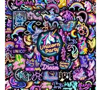 50 Piezas Pegatinas Niños, Neon Unicornios Stickers Infantiles Vinilo Impermeable DIY Sticker para Skateboard, Ordenador Portátil, Botellas de Agua, Móvil, Skate, Macbook, Maletas, Patinete, Journal